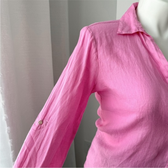 Zara 100% linen button down long sleeve pinned up blouse - Picture 3 of 7